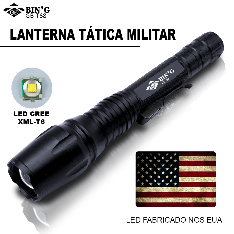 Lanterna Tatica Led Cree T6 Recarregável Binglanternas