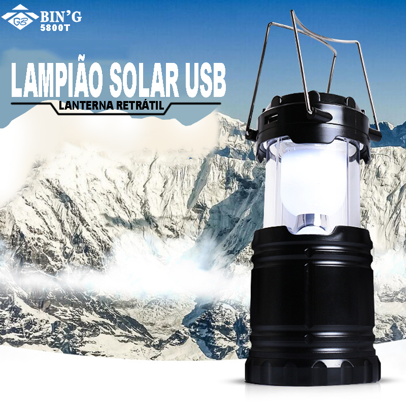 Lampião Solar Led USB Recarregável Retrátil - HW-5800T