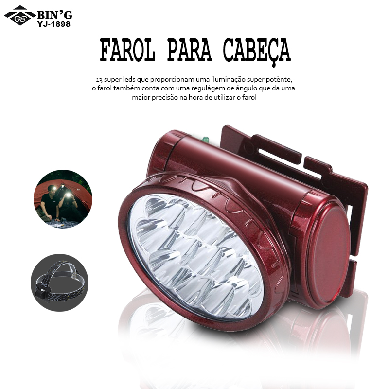 Lanterna De Cabeça Recarregável Bivolt 13 Leds Yj-1898 BING
