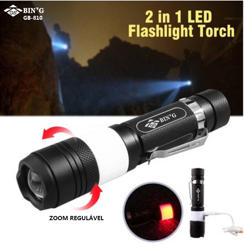 Lanterna LED 2 em 1 Flashlight com ZOOM