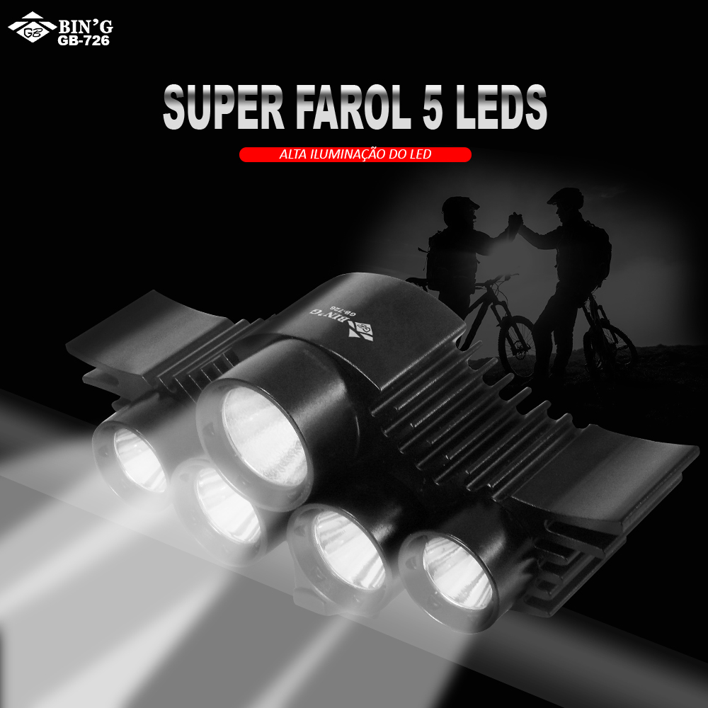 Farol Bike BING 5 Leds Cree Recarregável - Super Forte