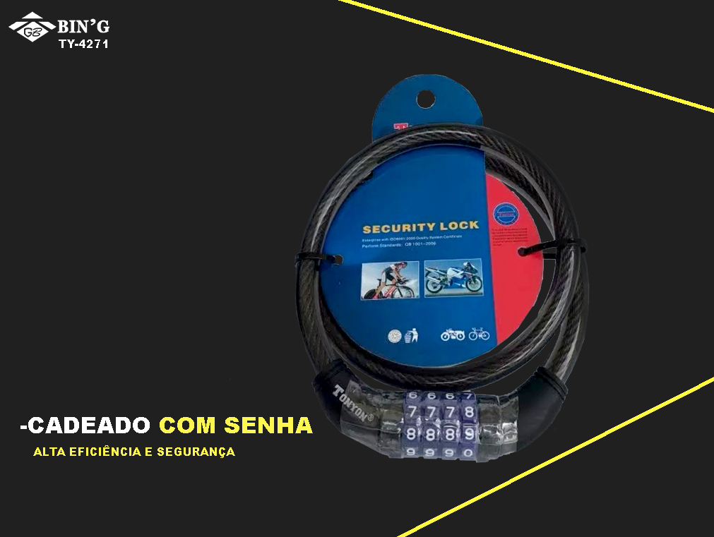 Trava Cadeado Bike Lock Tonyon Senha Cabo Aço 