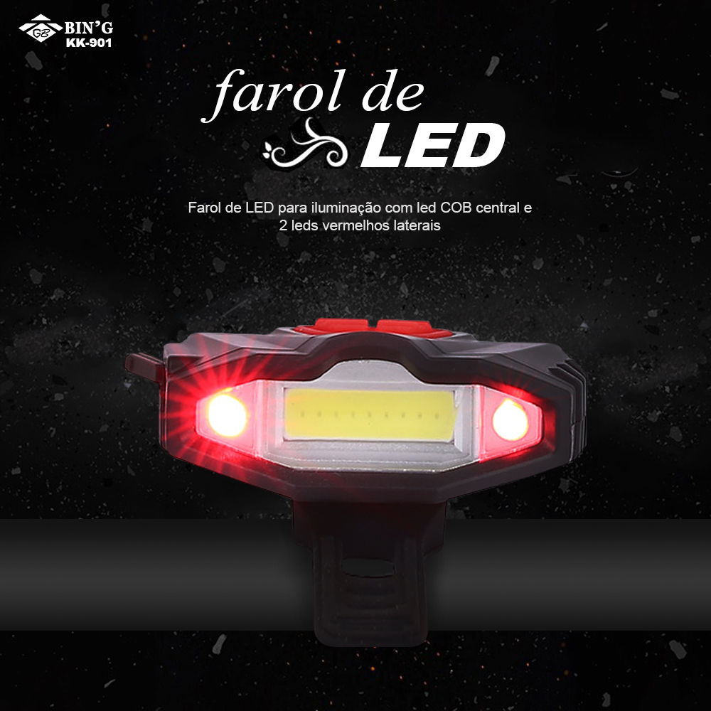 Farol para Bike 2 LEDs Vermelhos + COB