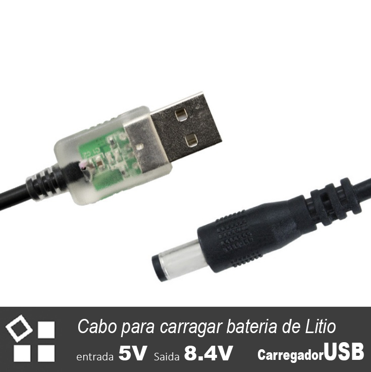 CABO CARREGADOR USB para bateria de Lítio 8.4V