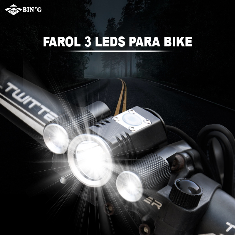 FAROL p/ bicicleta 3 LEDS - Ajustável